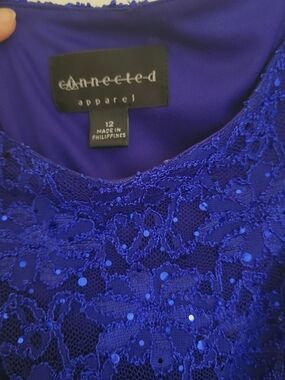 Connected Apparel Cobalt Blue Lace Sequin Dress